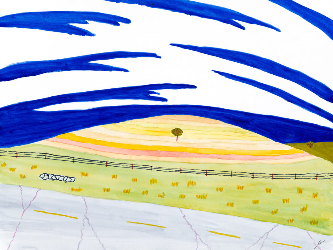 Colorful Hillside and Two Trees, North Dakota