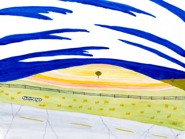 Colorful Hillside and Two Trees, North Dakota