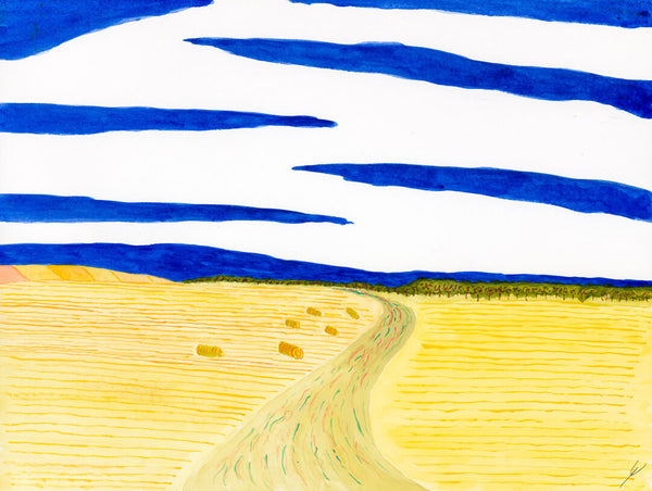 Road Through Bright Fields, North Dakota - A Watercolor Painting by Bro Halff