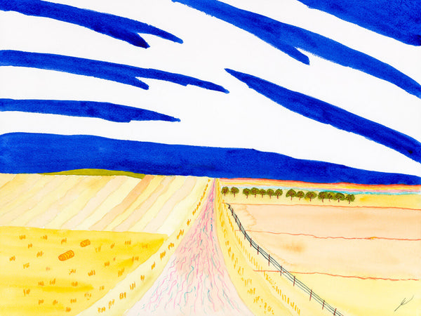 Road Through Fields, McLean County, North Dakota - A Watercolor Painting by Bro Halff