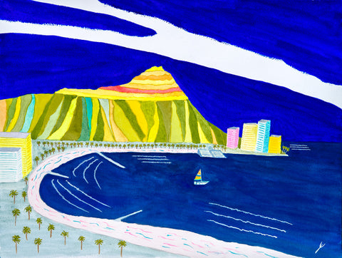Diamond Head and Sailboat