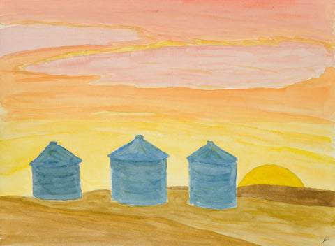Grain Silos at Sunset