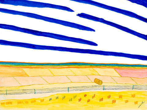 Hay Bale and Fields in August, North Dakota