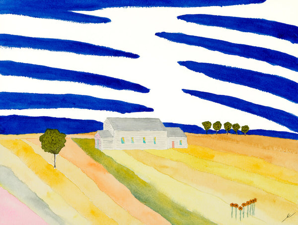 Old Farmhouse and Red Flowers, North Dakota