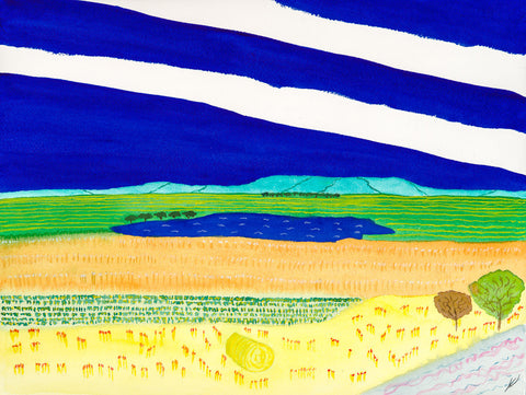 Butte, Lake and Fields, North Dakota