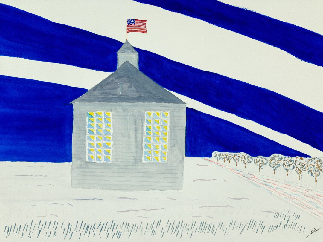 Country School in Snow Near Huff, North Dakota