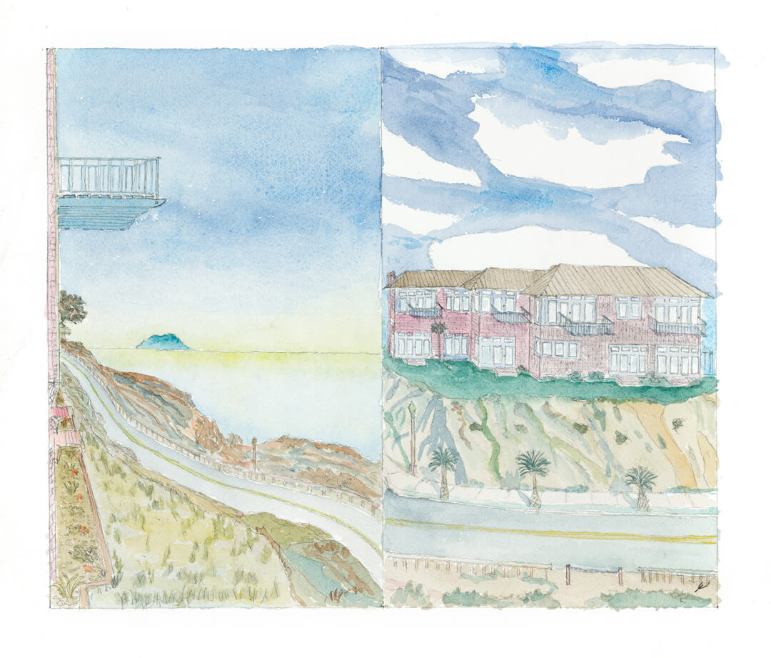 Two Untitled Watercolors (Landscape w/ Pt. Loma Coastline & w/ Azure